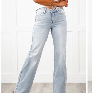 Risen Low Rise Light Wash V Dipped Wide Leg Jeans
